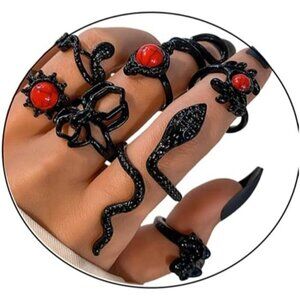 💫 Is4u Vintage Snake Stackable Women Black Skull Spider Punk-Style Finger Ring